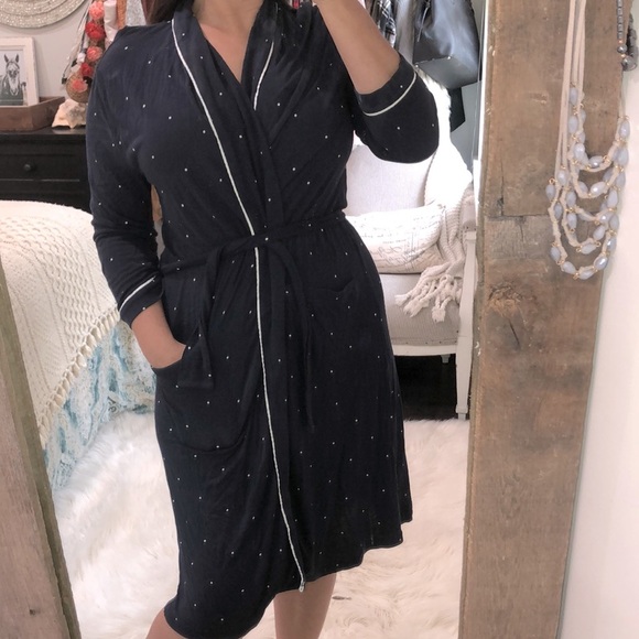 LOFT size small navy blue polka dot sleep robe - Picture 2 of 5